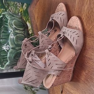 Y Not? Melissa Womens 6 cork wedge taupe lace up ankle sandals espadrille shoes